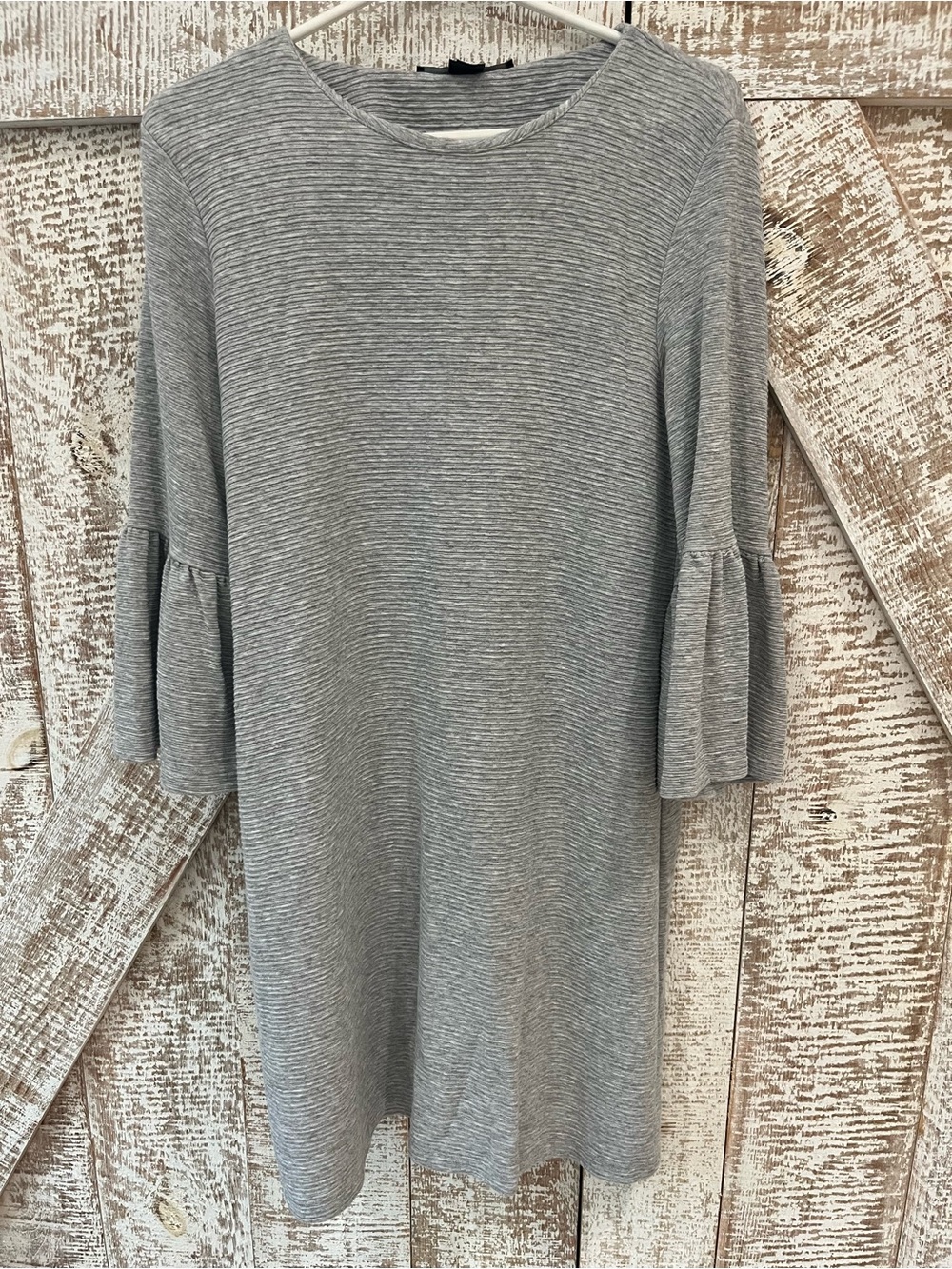 French Connection Women’s Gray Ribbed Bell-Sleeve Dress Sz Medium